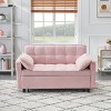 Racxily 3 in 1 Convertible Sleeper Sofa Bed, Corduroy Futon Couch, Loveseat Lounge Sofas with Toss Pillows&Side Pockets, Adjustable Backrest, Pink - 3 of 4