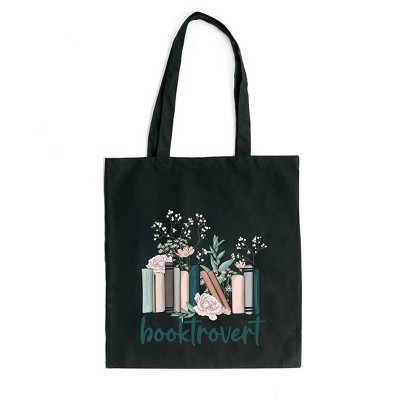 City Creek Prints Booktrovert Floral Canvas Tote Bag - 15x16 - Black