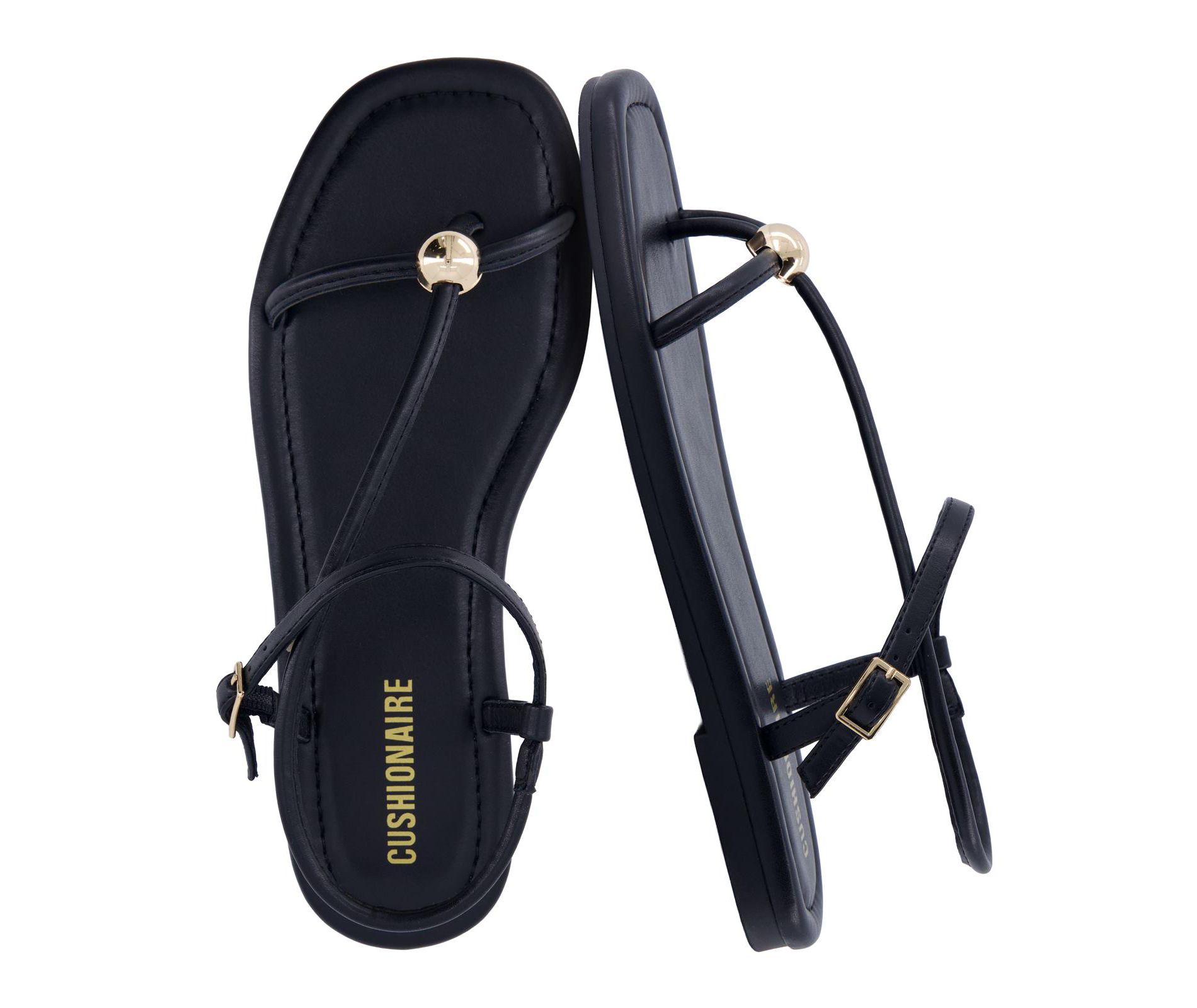 CUSHIONAIRE Alias Squared Toe Womens Sandals, T-Strap Flat Sandal with Cushioned Footbed and Adjustable Ankle Strap