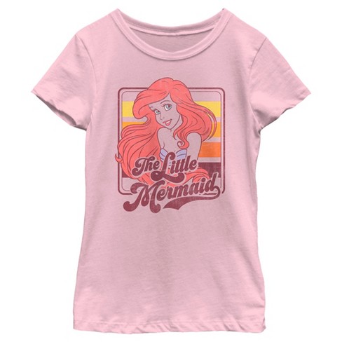 Girl's The Little Mermaid 70s Retro Ariel T-shirt - Light Pink - Large ...