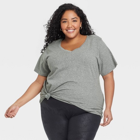 Women's Plus Size Short Sleeve V-neck T-shirt - Ava & Viv™ Gray 2x : Target