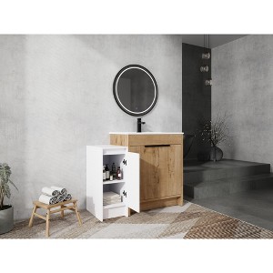 NicBex Bathroom Vanity with Ceramic Sink,Bathroom Sink Vanity with Storage Cabinets,Bathroom Sink Cabinet for Bathroom,White/Brown - 1 of 4