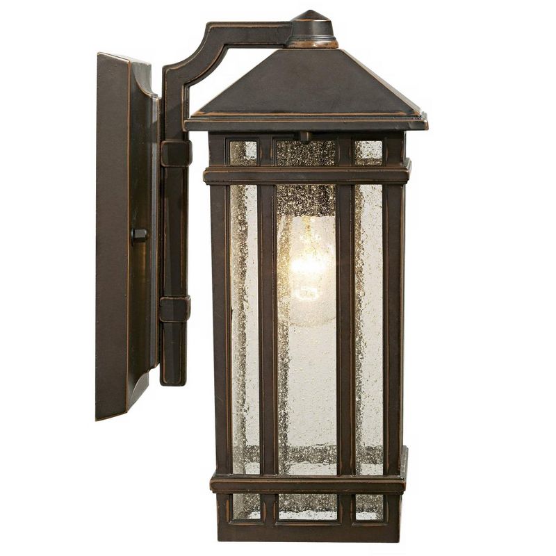 Kathy Ireland Sierra Craftsman Mission Outdoor Wall Light Fixture Rubbed Bronze 10 1/2" Frosted Seeded Glass Panels for Post Exterior Barn Deck House, 3 of 10