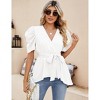 Puff Short Sleeve Ruffle Shirt for Women Deep V Neck Peplum Tops Waist Tie Chiffon Blouses Dressy Casual Waist Wrap Tops - 4 of 4
