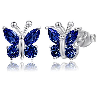 Molenia Birthstone Butterfly Earrings for Women：925 Sterling Silver Stud Dainty Cute Gifts for Girls Daughter Friend Birthday Graduation Christmas