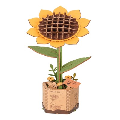 Robotime 3D Puzzles Sunflower DIY Model Building Kits Artifical Flower Toys Thanksgiving Mother's Day Valentine's Day, Multicolored, 9.65"*6.5"*0.47"