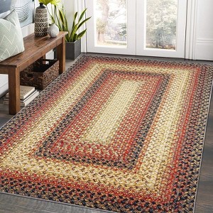 Washable Braided Area Rug with Distressed Print, Non-Slip Indoor Doormat, Thin Design for Entryway, Kitchen, Bathroom, Bedroom, and Door Mat Use. - 1 of 4