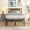 Okak Twin Size Bed Frame with Headboard, Wood Panel Decoration, Easy Assembly, Black - 2 of 4