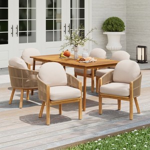 Christopher Knight Home Charles 7 Piece Outdoor Acacia Wood and Rope Dining Set with Cushion - 1 of 4