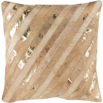 Latta Metallic Cowhide Pillow - Beige/Gold - 20" x 20" - Safavieh