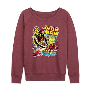 Women's - Marvel - Iron Man Sticker Style Lightweight French Terry Wide Neck Long Sleeve Shirt - 1 of 4