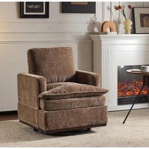 Karl Home Modern Comfy Upholstered Armchair with Back Pillow, 360 Degree Square Swivel Barrel Accent Chair for Living Room brown - 1 of 4