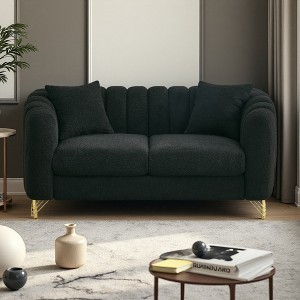 63" Chenille 2-Seater Luxury Tufted Sofa with Gold Legs & Throw Pillows - 1 of 4