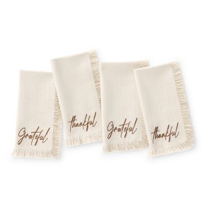 Fringed Harvest Sentiment Napkins, Set of 4 - Natural - 17x17 - Elrene Home Fashions - 1 of 3