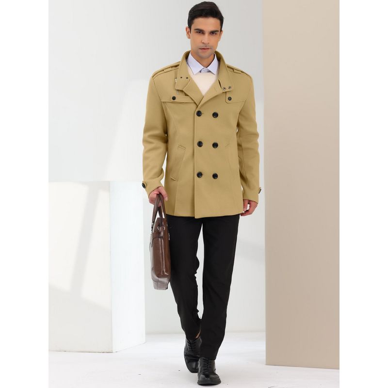 Lars Amadeus Men's Winter Stand Collar Double Breasted Notch Lapel Pea Coats, 3 of 7