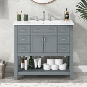 YOOCOZZ 36'' Bathroom Vanity with Top Sink,2 Soft Closing Doors and 6 Drawers - 1 of 4