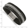Black Bow Jewelry 23mm Stainless Steel & Black Leather Multi Strand Bracelet, 8.5 Inch - 4 of 4