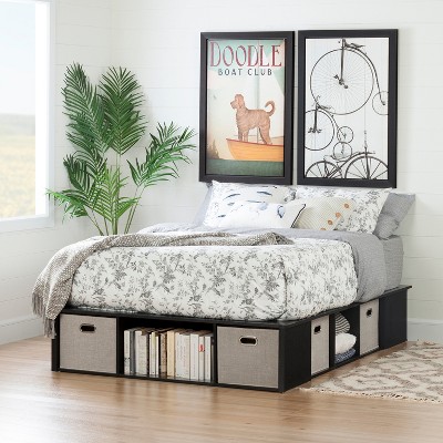 HomeStock Flexible Platform Bed With Storage And Baskets, King,Black Oak