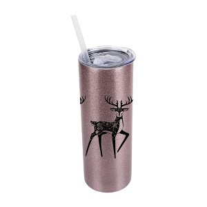 Elanze Designs Whimsical Forest Deer 20 Ounce Double-Walled Stainless Steel Insulated Slim Travel Tumbler with Lid and Straw, Bubblegum Pink - 1 of 4