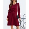 Coolmee Women's Long Sleeve Midi Dress Fall Crewneck Twist Front Casual A-Line Swing Dress - 2 of 4