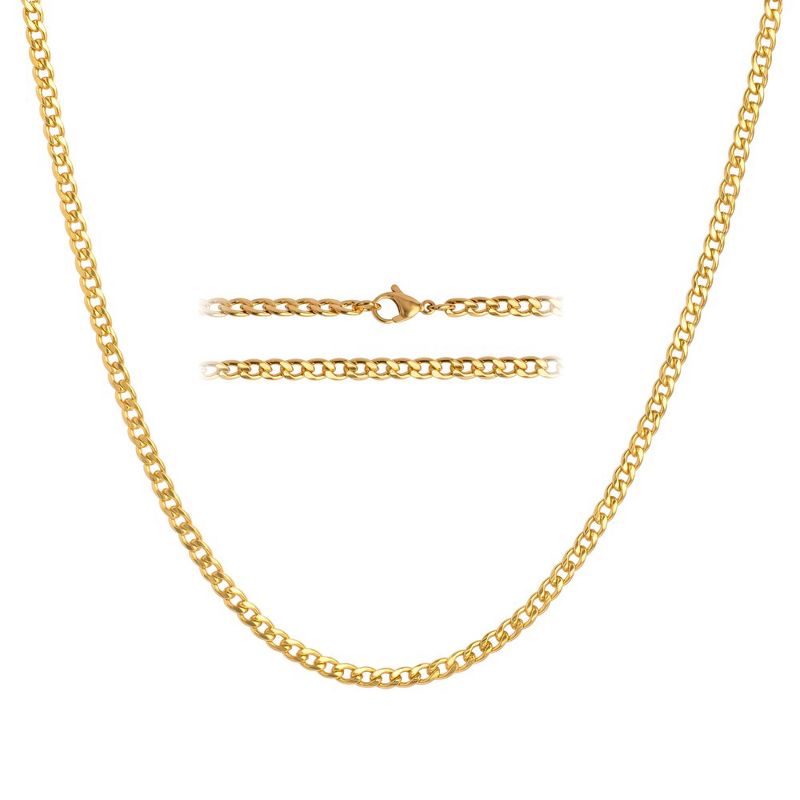 KISPER 24K Gold Plated Stainless Steel Thick 5mm Curb Chain Necklace for Men & Women, 1 of 8