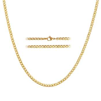 KISPER 24K Gold Plated Stainless Steel Thick 5mm Curb Chain Necklace for Men & Women