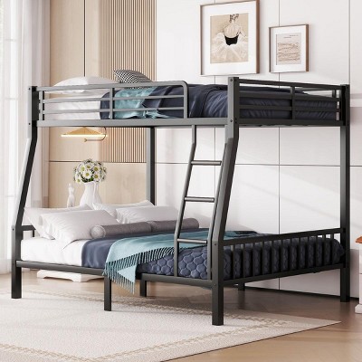 Streamdale Full XL Over Queen Metal Bunk Bed with Ladder and Slats Support for Adults Teens, Black