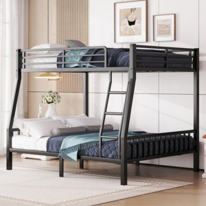 Streamdale Full XL Over Queen Metal Bunk Bed with Ladder and Slats Support for Adults Teens, Black - 1 of 4