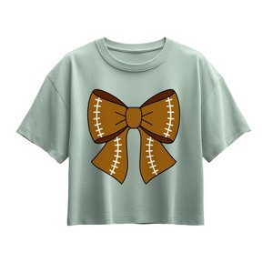 Girls' - Instant Message - Football Bow Short Sleeve Boxy Graphic T-Shirt - 1 of 3