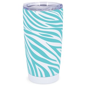 Elanze Designs 20 oz Stainless Steel On the Go Insulated Travel Tumbler With Push Top Lid, Sky Blue Zebra Print White - 1 of 4