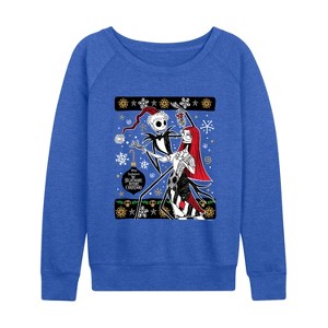 Women's - Disney - Jack And Sally Ornaments Lightweight French Terry Wide Neck Long Sleeve Graphic Shirt - 1 of 3