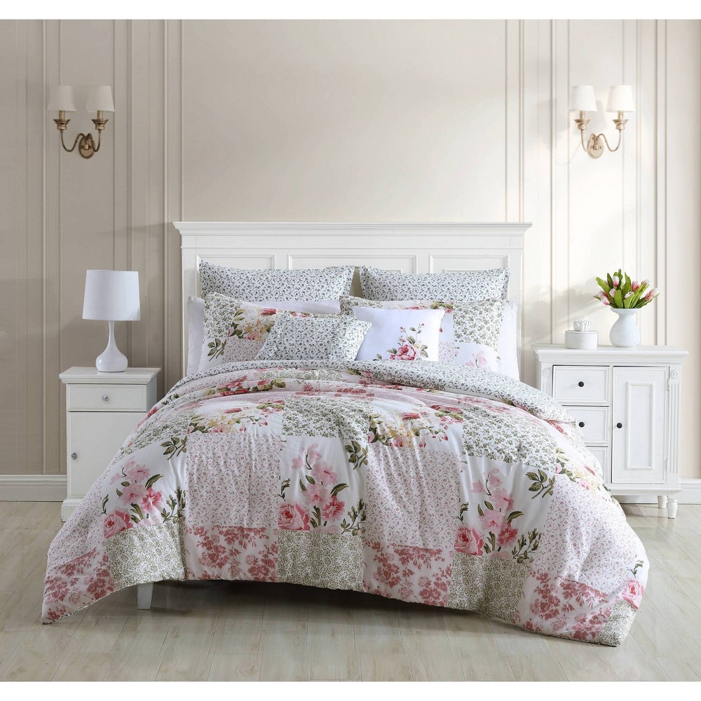 Photos - Bed Linen Laura Ashley Full/Queen Ailyn Comforter Sham Bonus Set Red: Bedding with Pre-Washed Floral Pattern