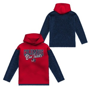 NHL Columbus Blue Jackets Girls' Faux Fur Long Sleeve Hooded Sweatshirt - 1 of 3