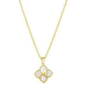 Adornia 14k Gold Plated White Mother of Pearl Initial Floral Necklace - 1 of 3