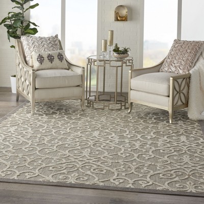 Natural Gray Flat Woven Floral Rectangular Area Rug