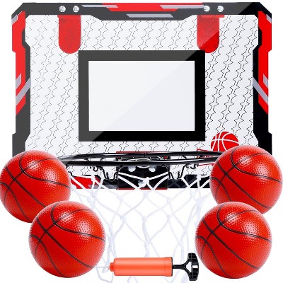 Skirfy Basketball Hoop for Kids, Over The Door Mini Basketball Hoops, Indoor Basketball Set for with 4 Balls, Red