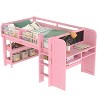 ORRD Twin Loft Bed with Desk & Blackboard, Pink Kids Storage Bed with Bookcase & Drawers, Solid Wood Space Saver - 4 of 4