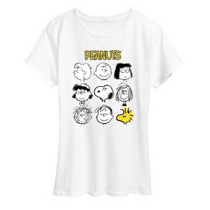 Women's - Peanuts - Many Faces Of Snoopy And Friends Short Sleeve Graphic T-Shirt - 1 of 4