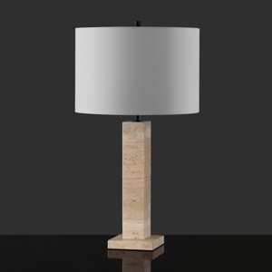 Hannabeth Travertine Table Lamp - CTL1067 - Travertine/Black - Safavieh Couture - 1 of 4