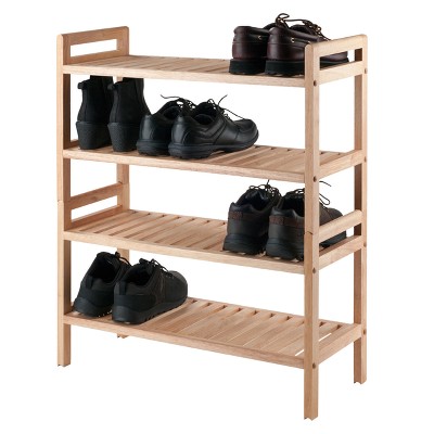 Natural Wood Stackable 4-Tier Shoe Rack
