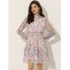INSPIRE CHIC Women's Stand Collar Smocked Waist Sheer Sleeve Ruffle Layers Floral Chiffon Dress - 3 of 4