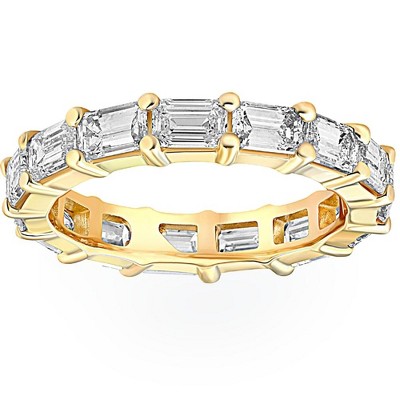Pompeii3 5Ct Emerald Moissanite Eternity Ring in 14k Yellow Gold