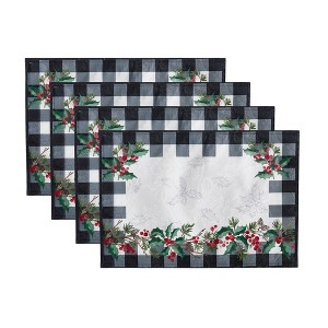 Holly Farmhouse Charm Holiday Fabric Placemats, Set of 4 - Multicolor - 13x19 - Elrene Home Fashions - 1 of 3