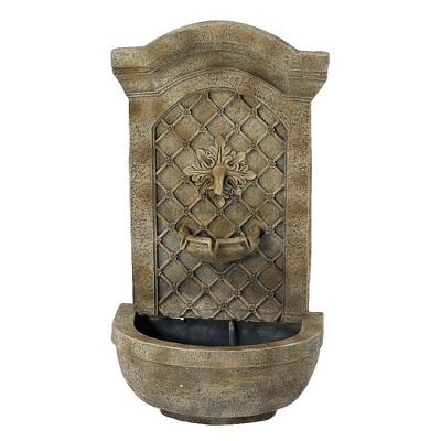 Sunnydaze 31"H Electric Polystone Rosette Leaf Outdoor Wall-Mount Water Fountain, Florentine Stone Finish