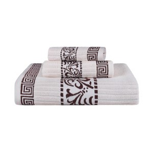100% Cotton Medium Weight Floral Infinity Trim 3 Piece Bathroom Towel Set by Blue Nile Mills - 1 of 4