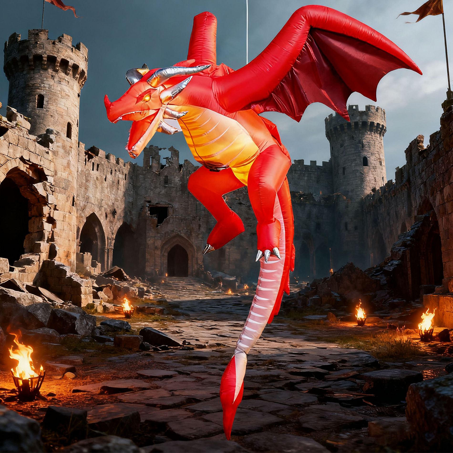 Joyfy 5FT Tall Halloween Inflatable Outdoor Decorations, Hanging Fire Dragon with Built-in LED for Halloween Yard Lawn Patio Outdoor Indoor Decoration