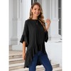 INSPIRE CHIC Women's High Low 3/4 Bell Sleeve Keyhole Back Ruffle Hem Asymmetrical Blouse - 3 of 4