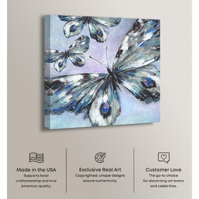 Gallery Wrapped Blue and Gray Butterfly Canvas Wall Art, 20" x 20"