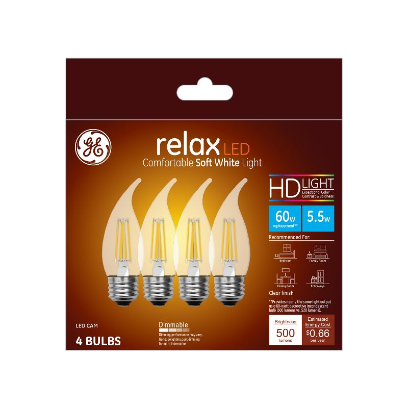 GE 4pk 5.5W 60W Equivalent Relax LED HD Light Bulbs Soft White, 1 of 6