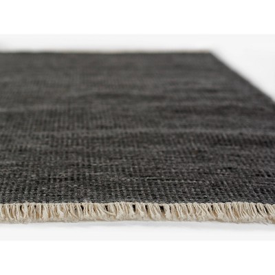 Handwoven Black Synthetic Indoor/Outdoor Rug with Fringe Detail - 5' x 8'